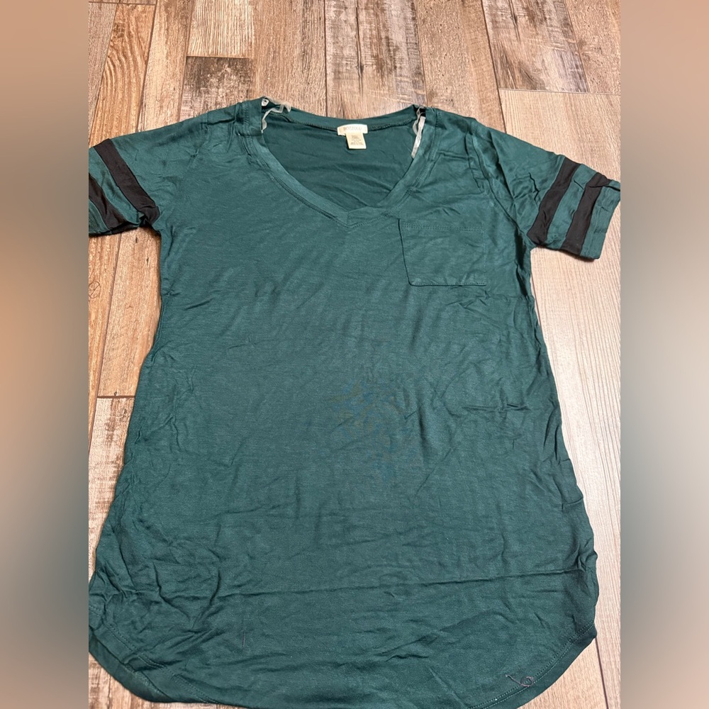 Bozzolo Green V-Neck Women’s Top with Black Stripes on the sleeves – S, M, L